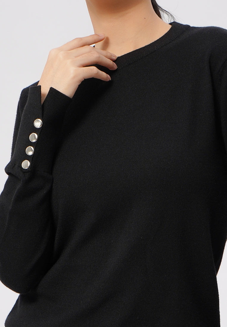 Button Detailed Long Sleeve Top Black