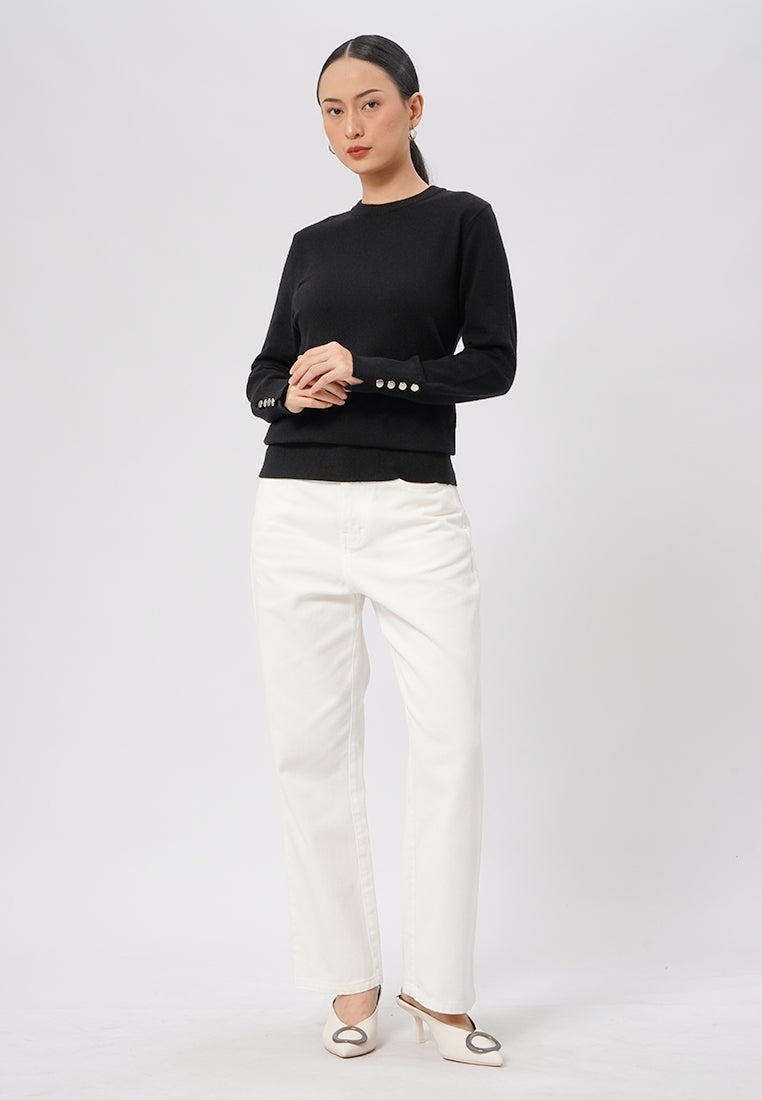Button Detailed Long Sleeve Top Black
