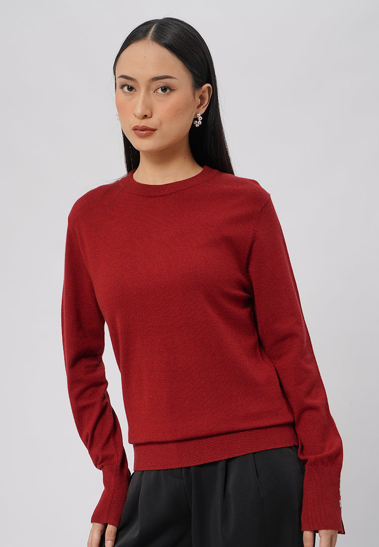 Button Detailed Long Sleeve Top Red