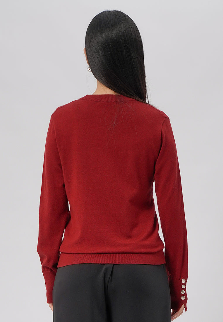 Button Detailed Long Sleeve Top Red