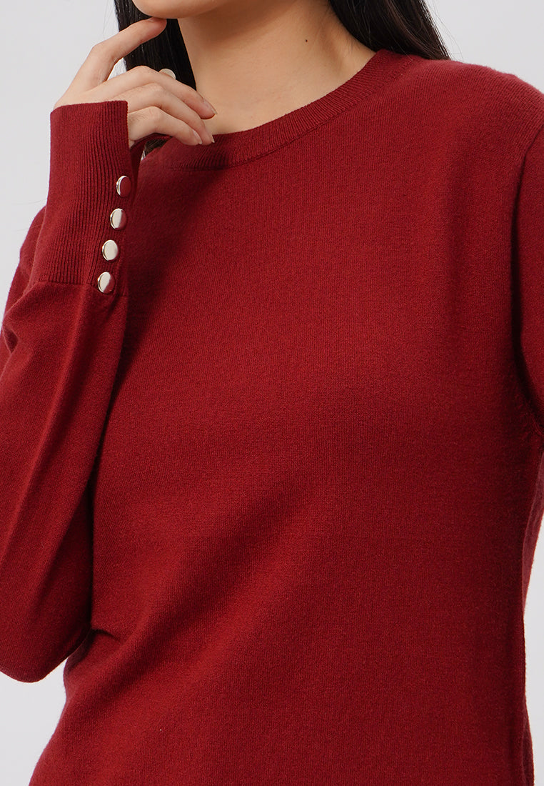Button Detailed Long Sleeve Top Red