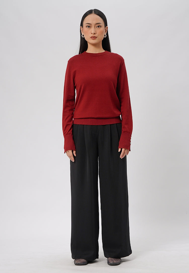 Button Detailed Long Sleeve Top Red