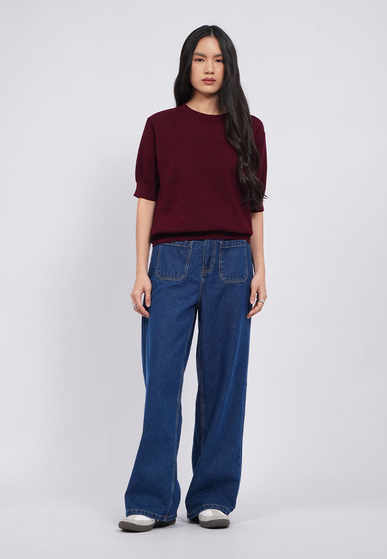 Textured Short Sleeve Knit Top