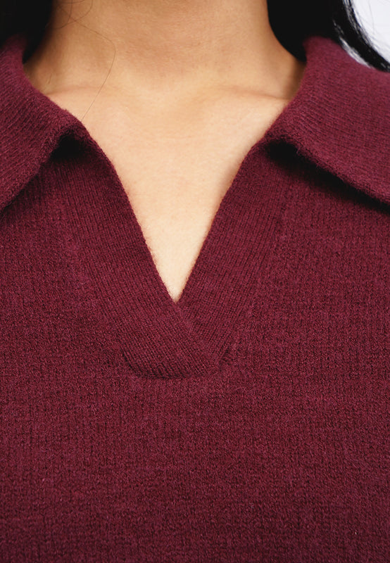 Long Sleeve Knit Polo Sweater