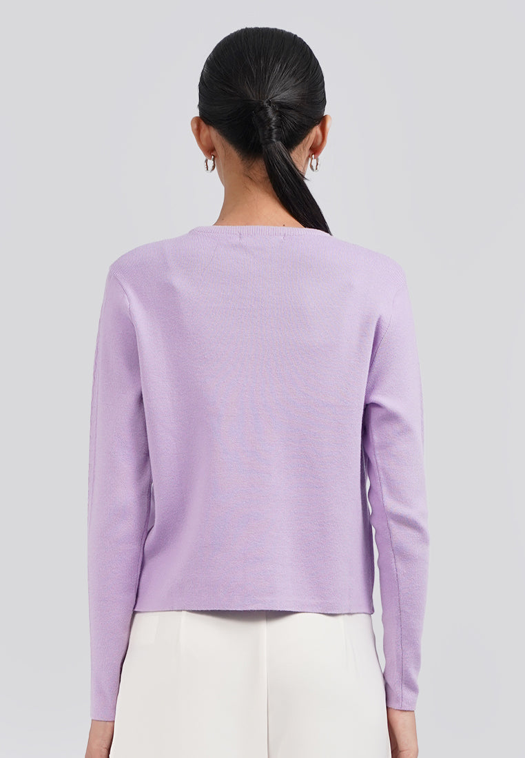 Long Sleeve Cropped Knit Top Lilac
