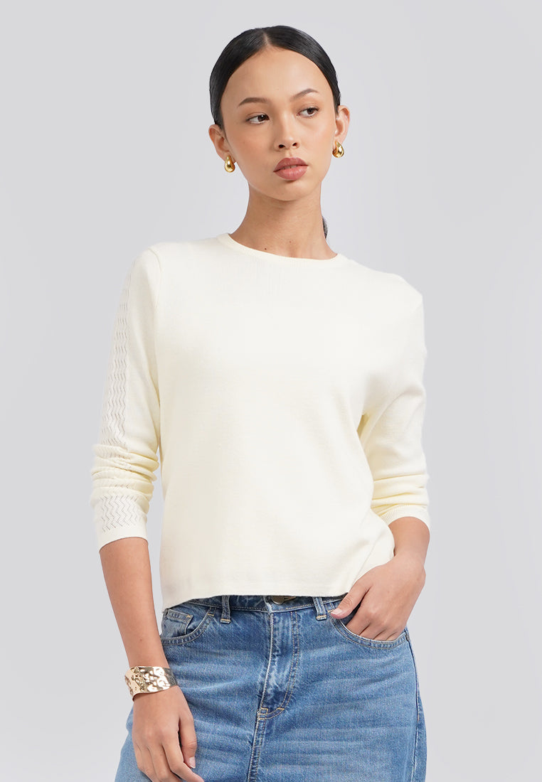 Long Sleeve Cropped Knit Top Ecru
