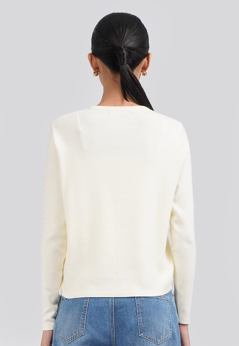 Long Sleeve Cropped Knit Top Ecru