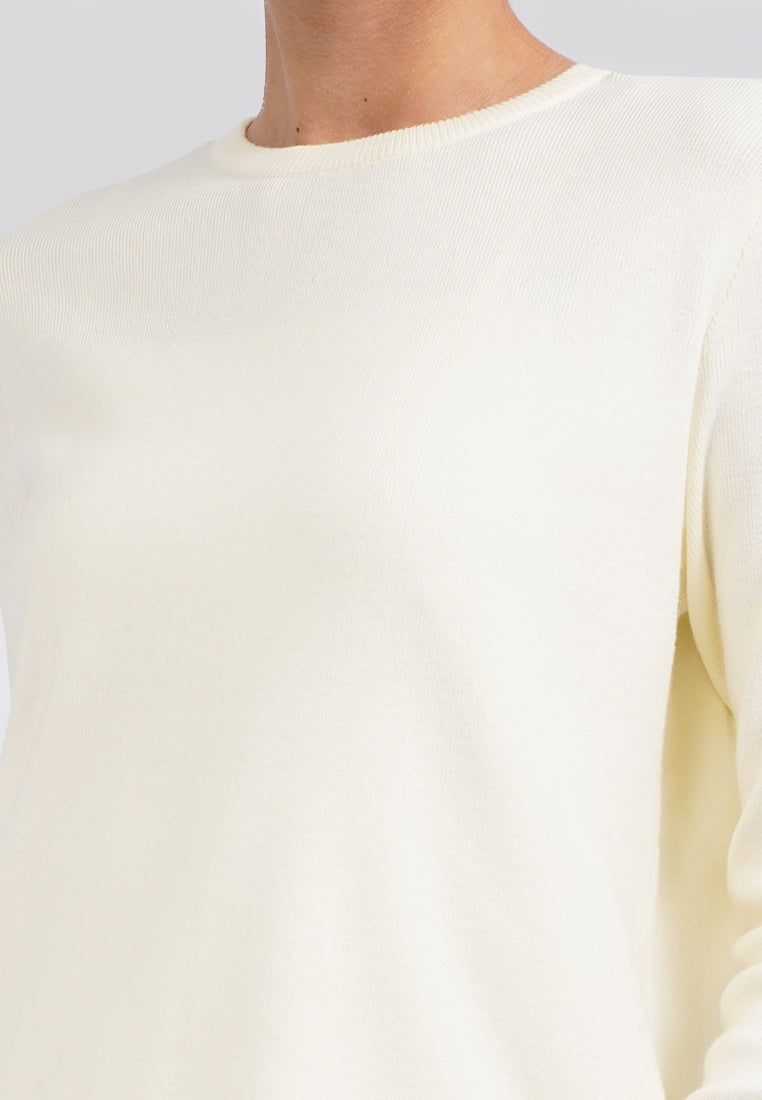 Long Sleeve Cropped Knit Top Ecru