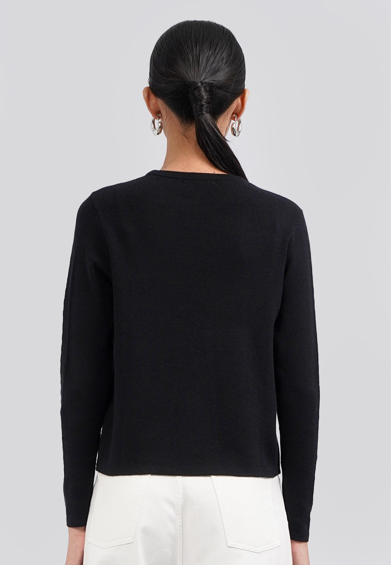 Long Sleeve Cropped Knit Top Black