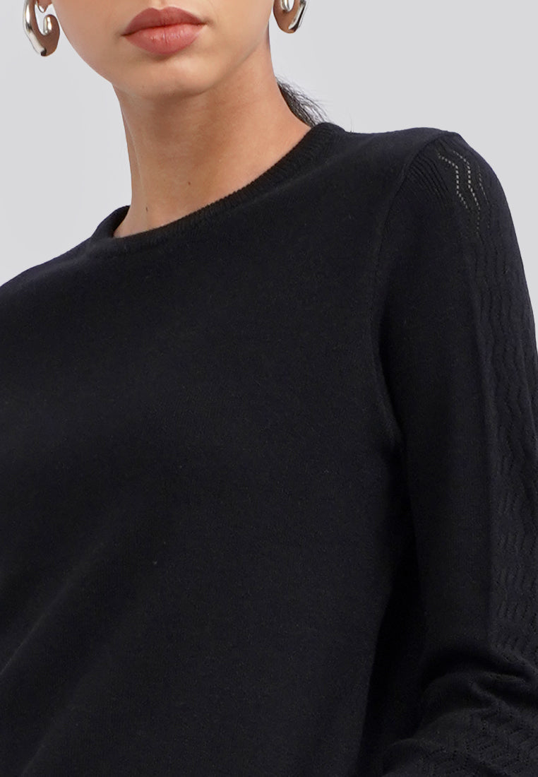 Long Sleeve Cropped Knit Top Black