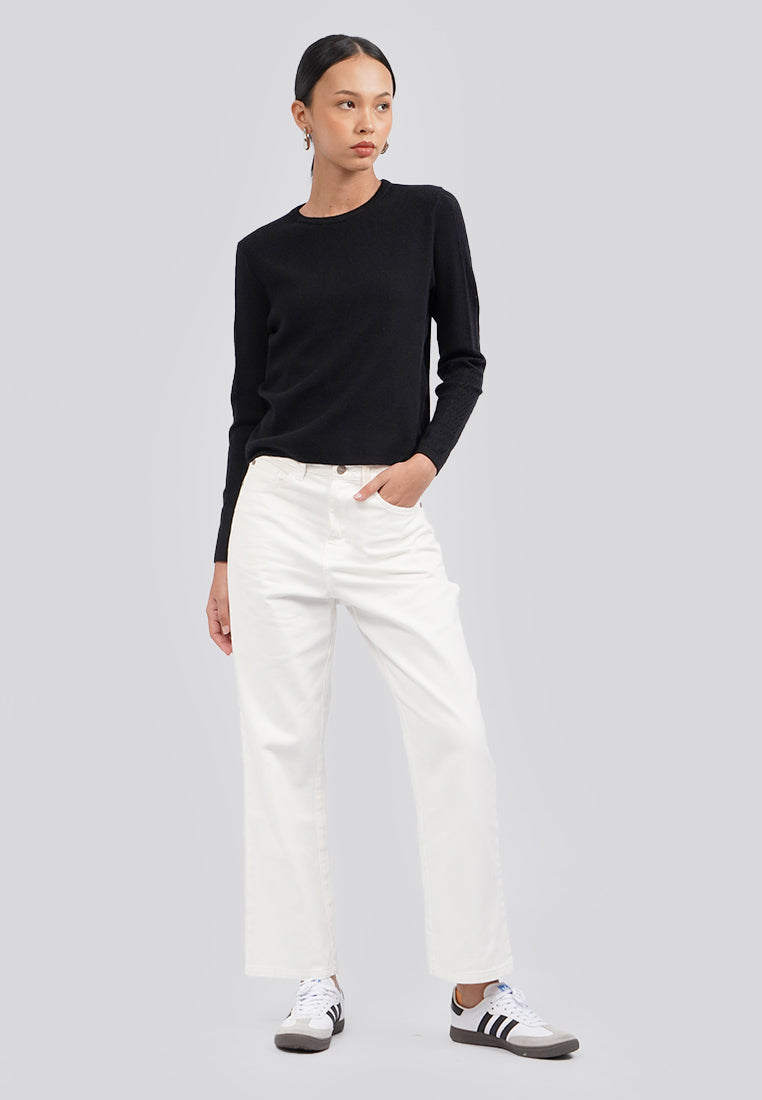 Long Sleeve Cropped Knit Top Black