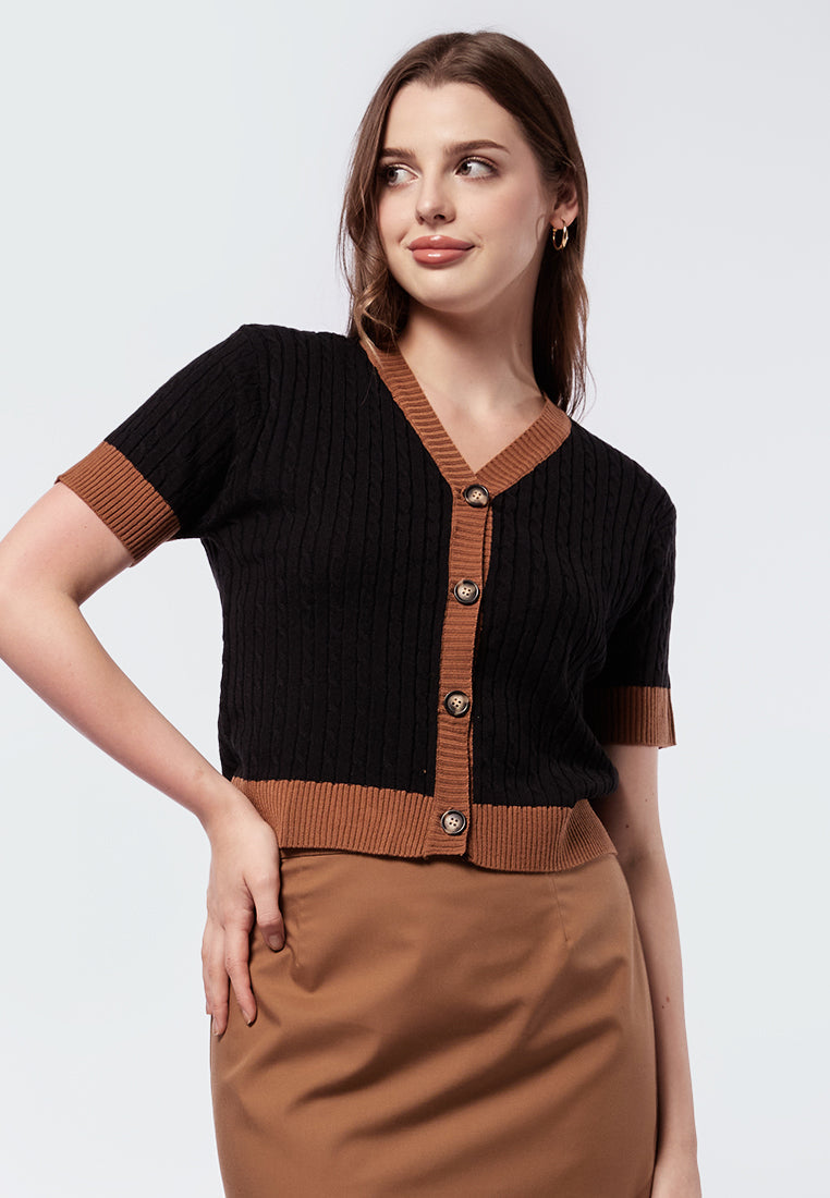 Short Sleeve Knit Top with Contrast Rib