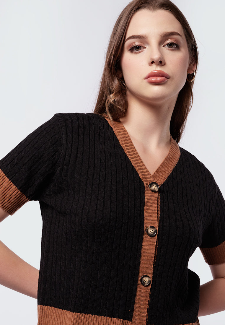 Short Sleeve Knit Top with Contrast Rib