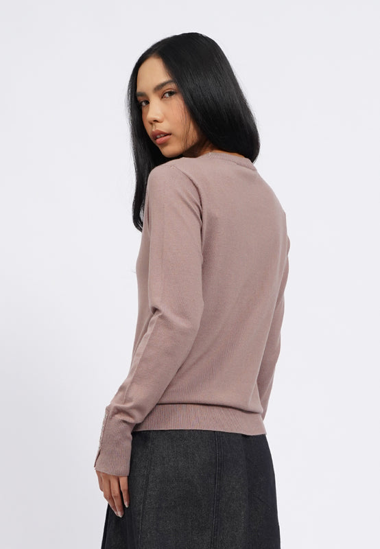 Long Sleeve Knit Top with Button Details