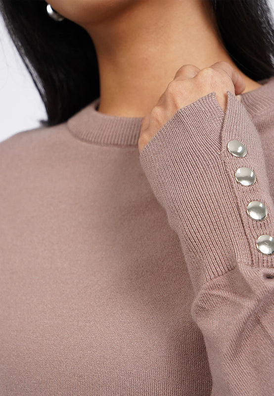 Long Sleeve Knit Top with Button Details