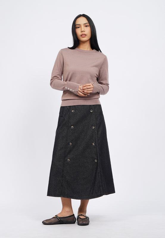 Long Sleeve Knit Top with Button Details