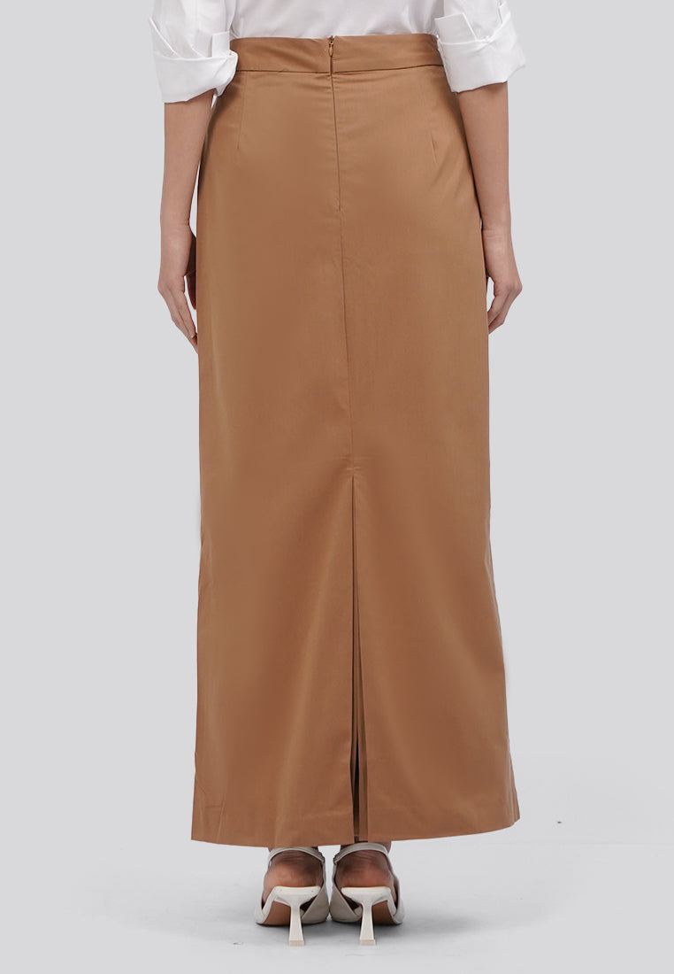 Basic Maxi Skirt with Back Pleats Khaki