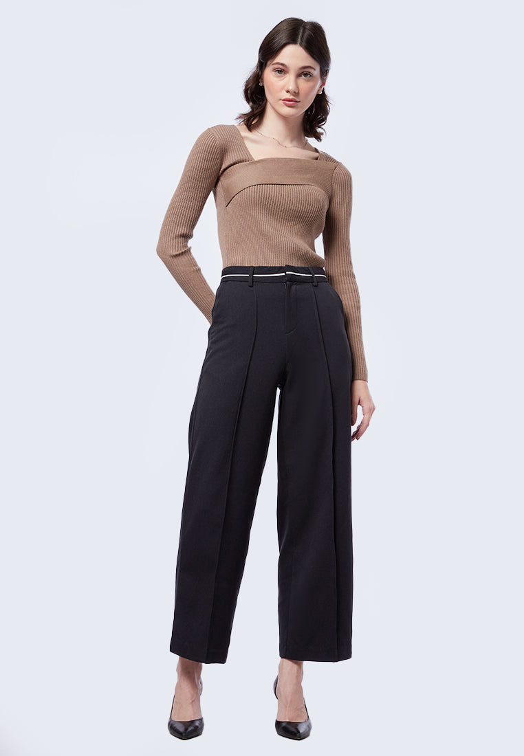 Long Sleeve Top with Asymmetric Neck Tan