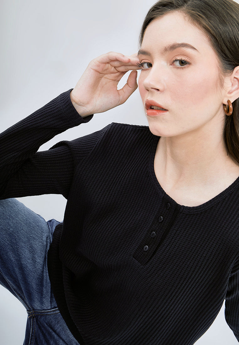 Henley Waffle Long Sleeve T-shirt