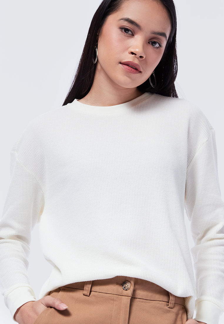 Crew Neck Waffle Long Sleeve T-Shirt