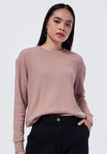 Crew Neck Waffle Long Sleeve T-Shirt