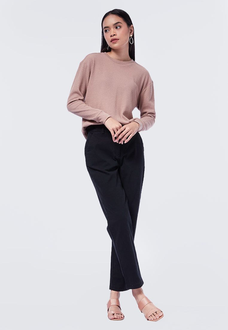 Crew Neck Waffle Long Sleeve T-Shirt