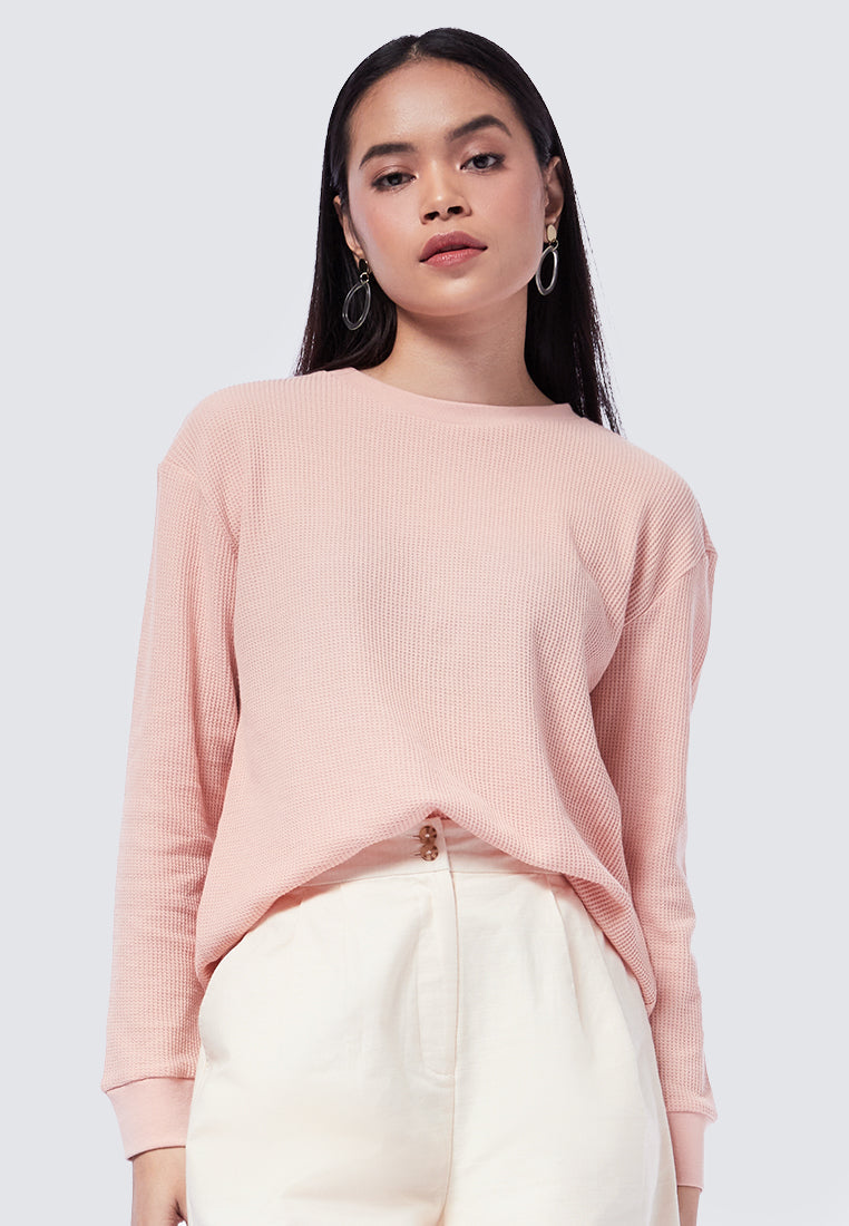 Crew Neck Waffle Long Sleeve T-Shirt