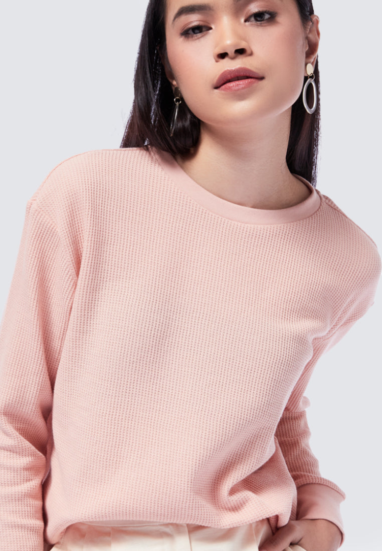 Crew Neck Waffle Long Sleeve T-Shirt
