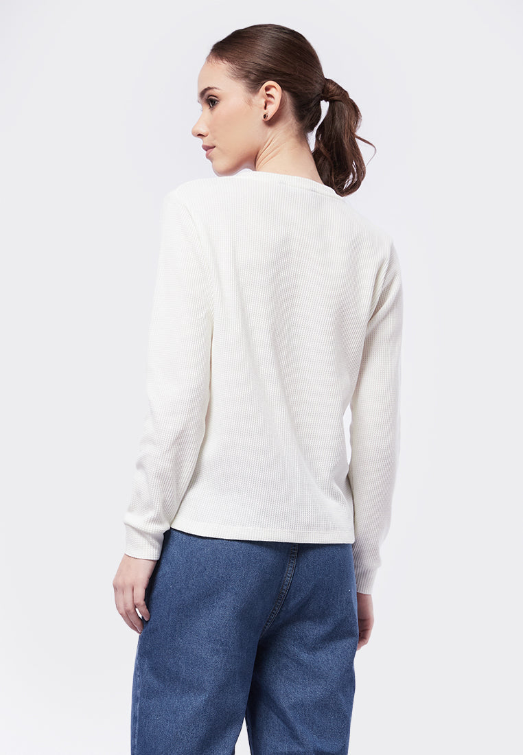 V-Neck Long Sleeve Waffle Top