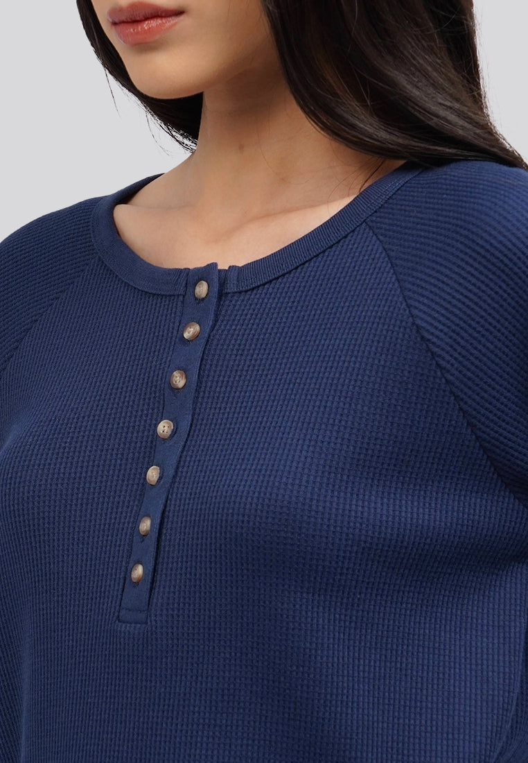 Buttoned Long Sleeve Knit Top
