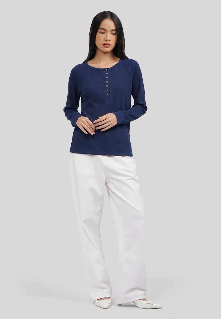 Buttoned Long Sleeve Knit Top