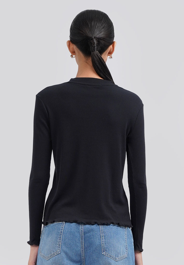 Turtle Neck Long Sleeve Rib Top Black