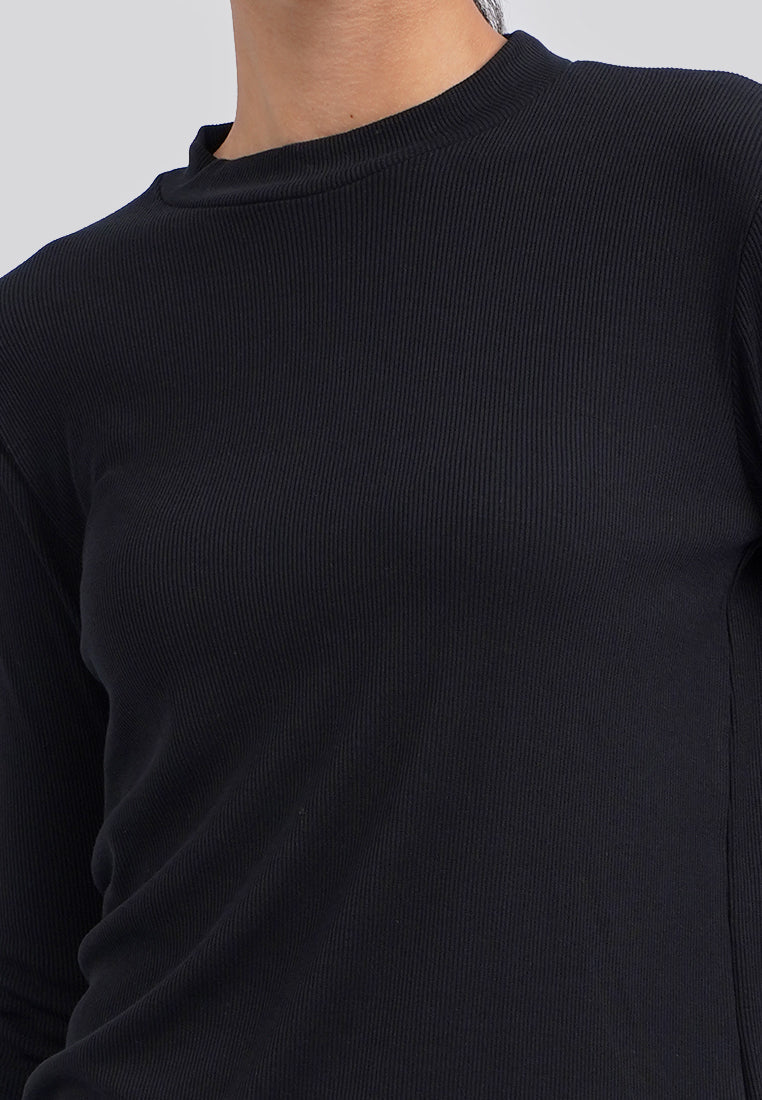 Turtle Neck Long Sleeve Rib Top Black