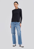Turtle Neck Long Sleeve Rib Top Black