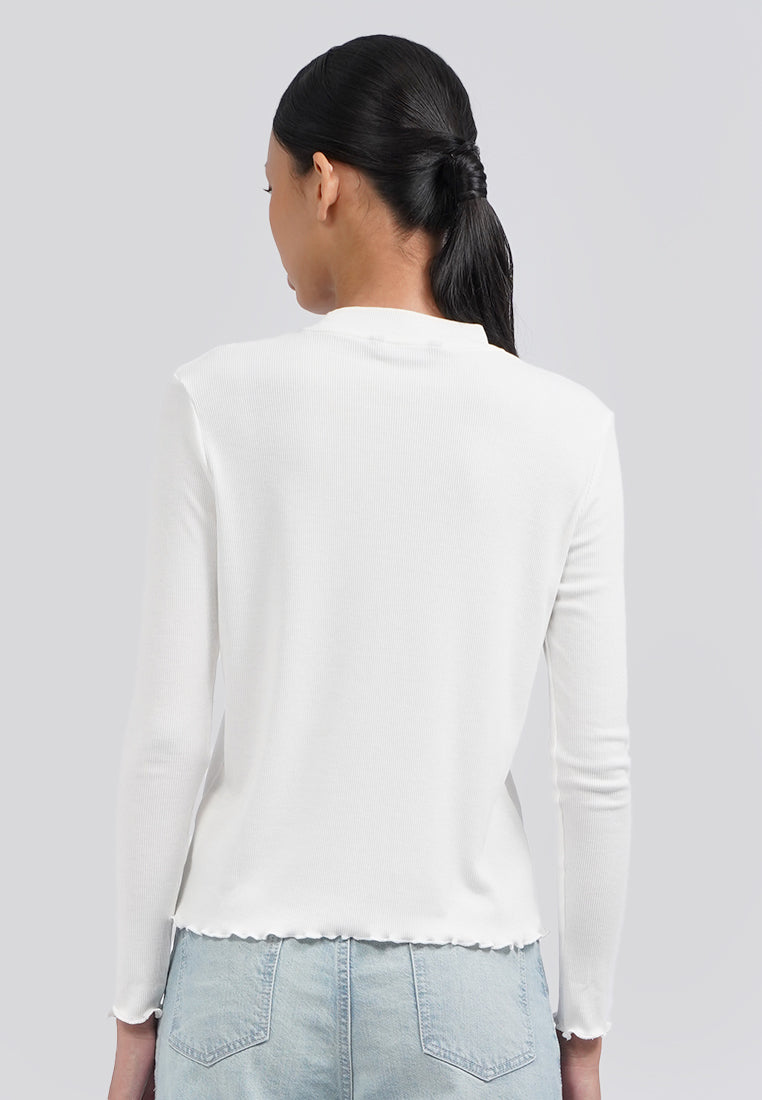Turtle Neck Long Sleeve Rib Top Off White