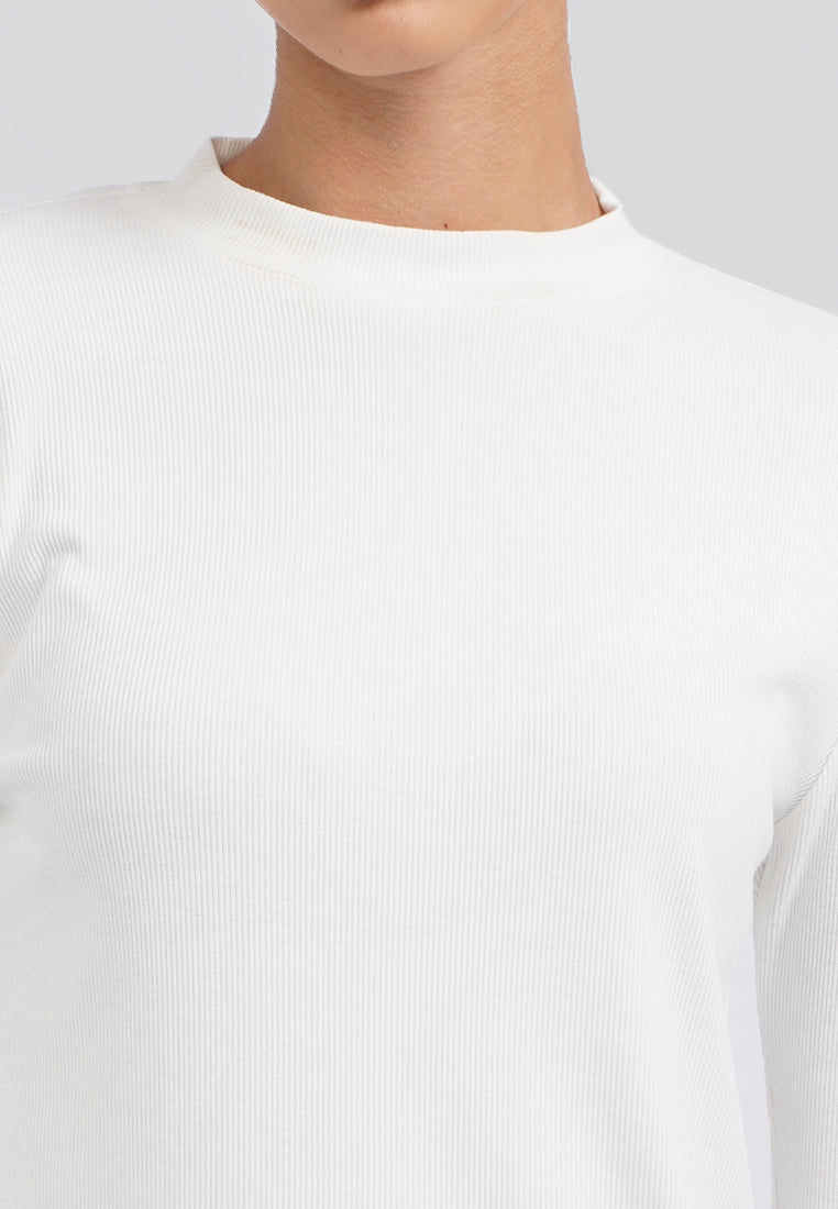 Turtle Neck Long Sleeve Rib Top Off White
