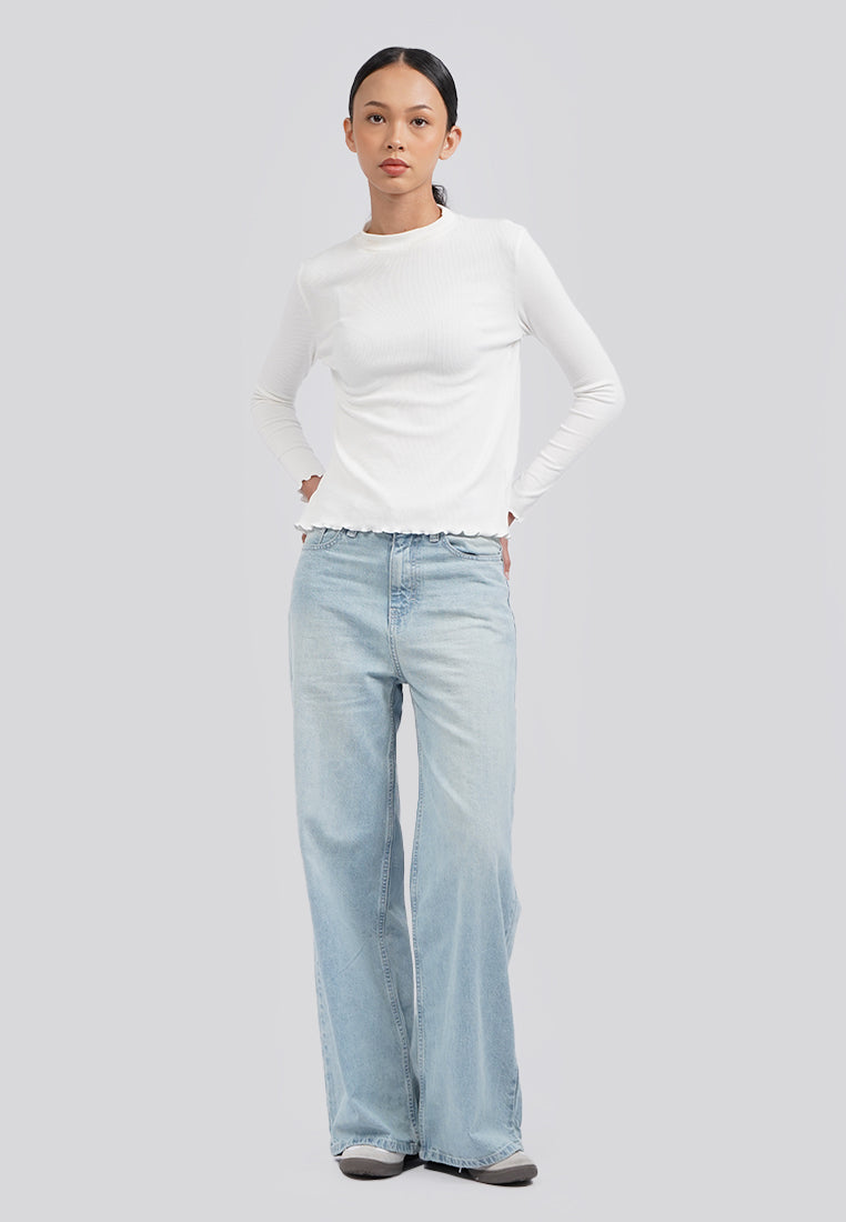 Turtle Neck Long Sleeve Rib Top Off White