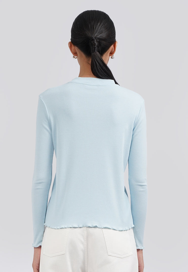 Turtle Neck Long Sleeve Rib Top Ice Blue