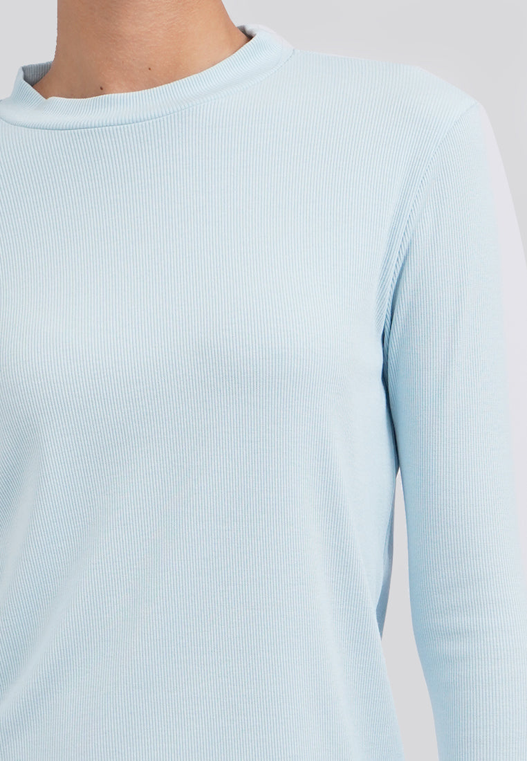 Turtle Neck Long Sleeve Rib Top Ice Blue