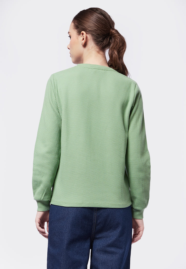 V-Neck Long Sleeve Waffle Top