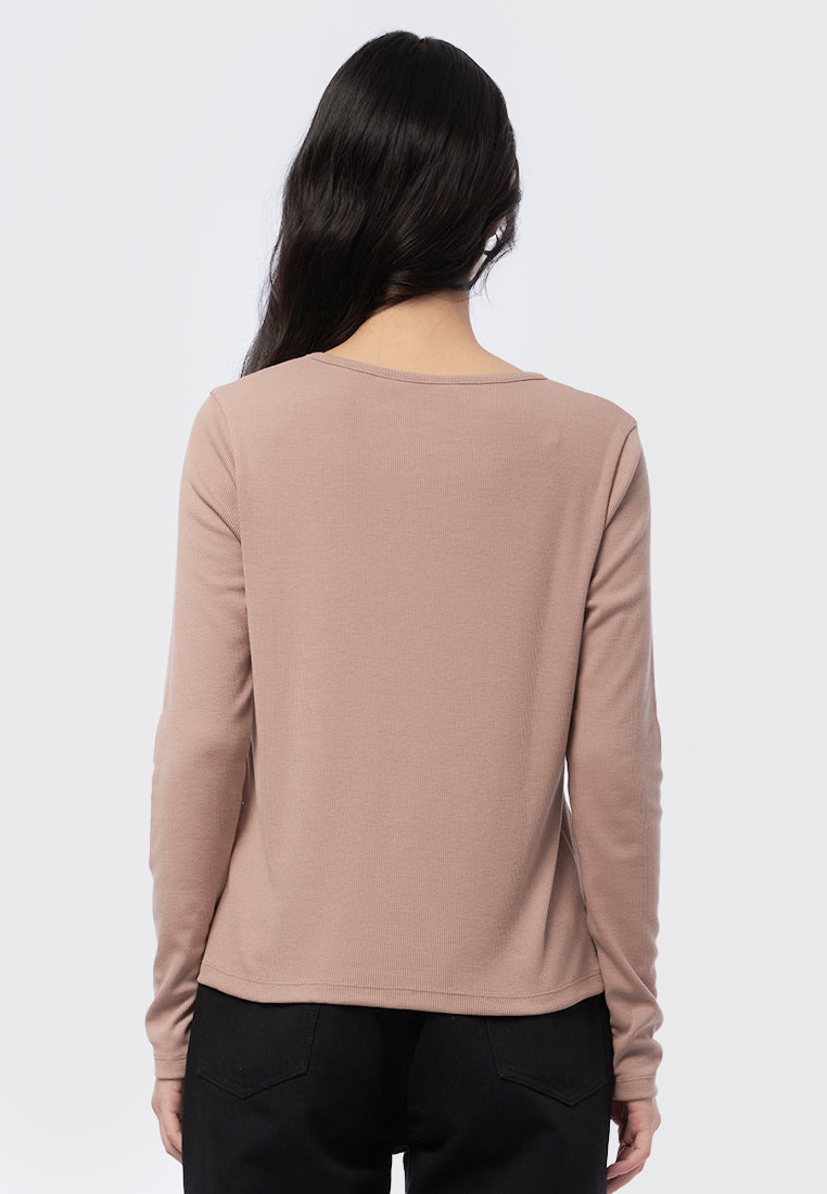 V-Neck Long Sleeve Rib Top