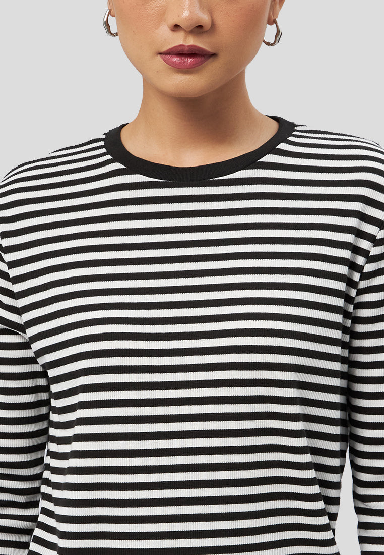 Crew Neck Long Sleeve Stripe T-Shirt