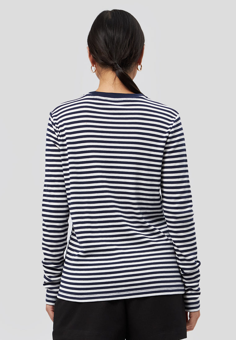 Crew Neck Long Sleeve Stripe T-Shirt