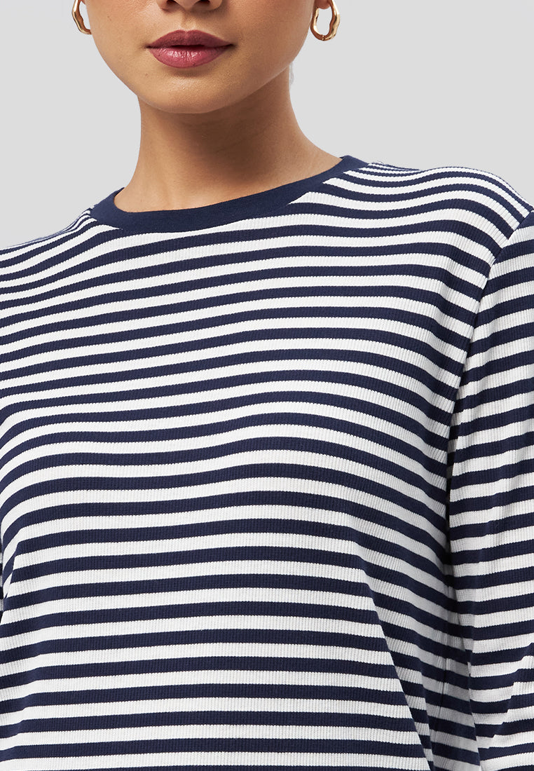 Crew Neck Long Sleeve Stripe T-Shirt