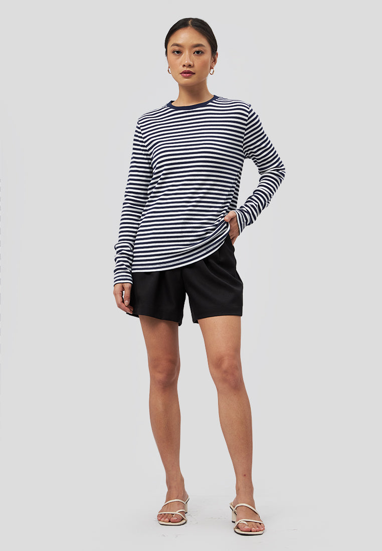 Crew Neck Long Sleeve Stripe T-Shirt