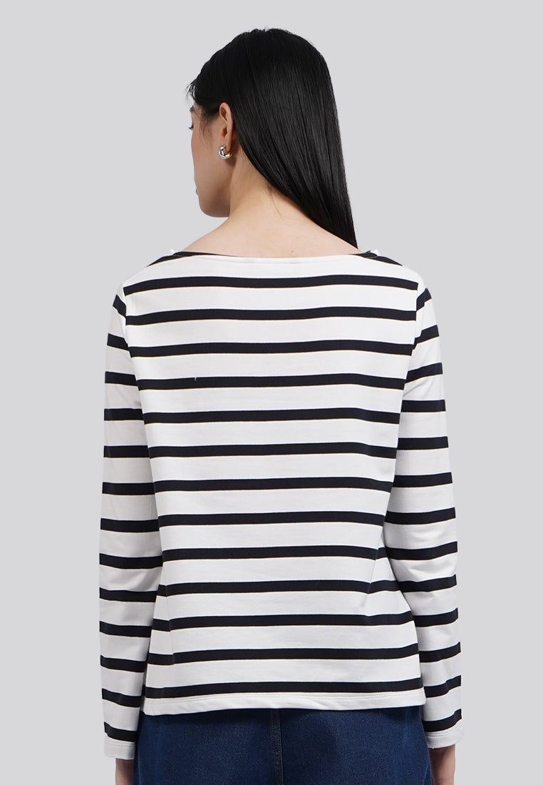 Boat Neck Stripes Long Sleeve Top