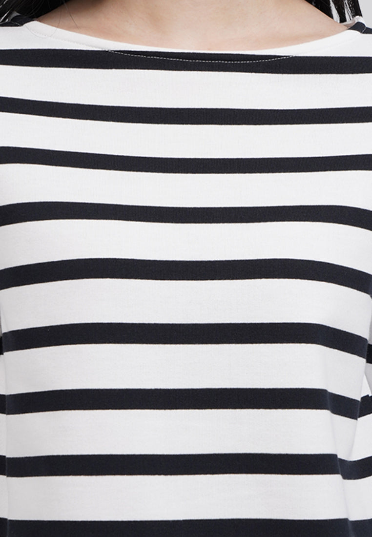 Boat Neck Stripes Long Sleeve Top