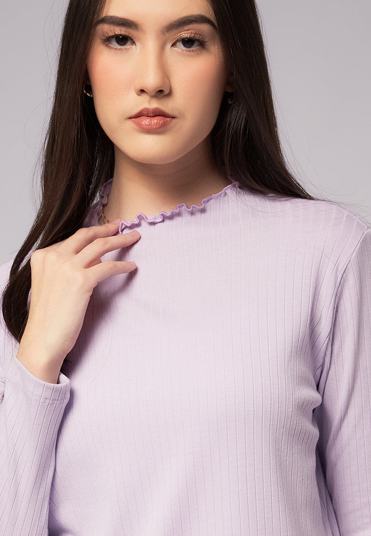 Frill Neck Long Sleeve Top