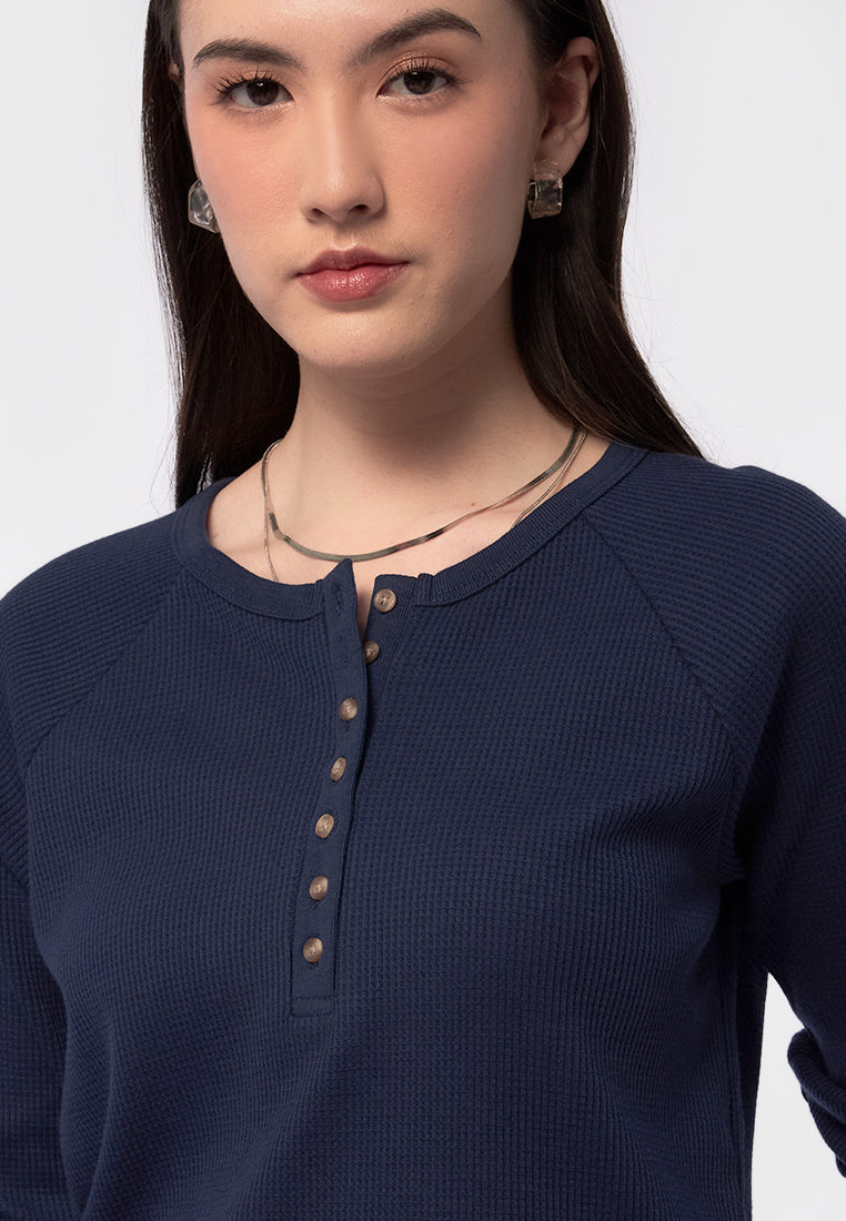 Long Sleeve Henley Knit Top