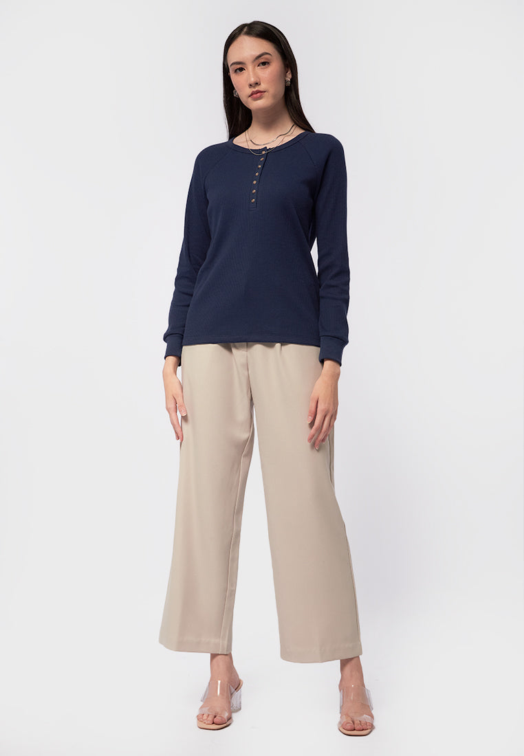 Long Sleeve Henley Knit Top